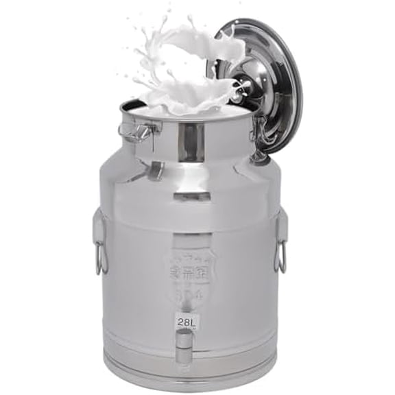 304 Stainless Steel Milk Can, 28L/7.4Gal Milk Pail, Anti-Leak Liquid Storage Container, with Tight Lid, for Home, Farm, Commercial, Kitchen, Wine, Grains$$Home Decor, Kitchen, & Other