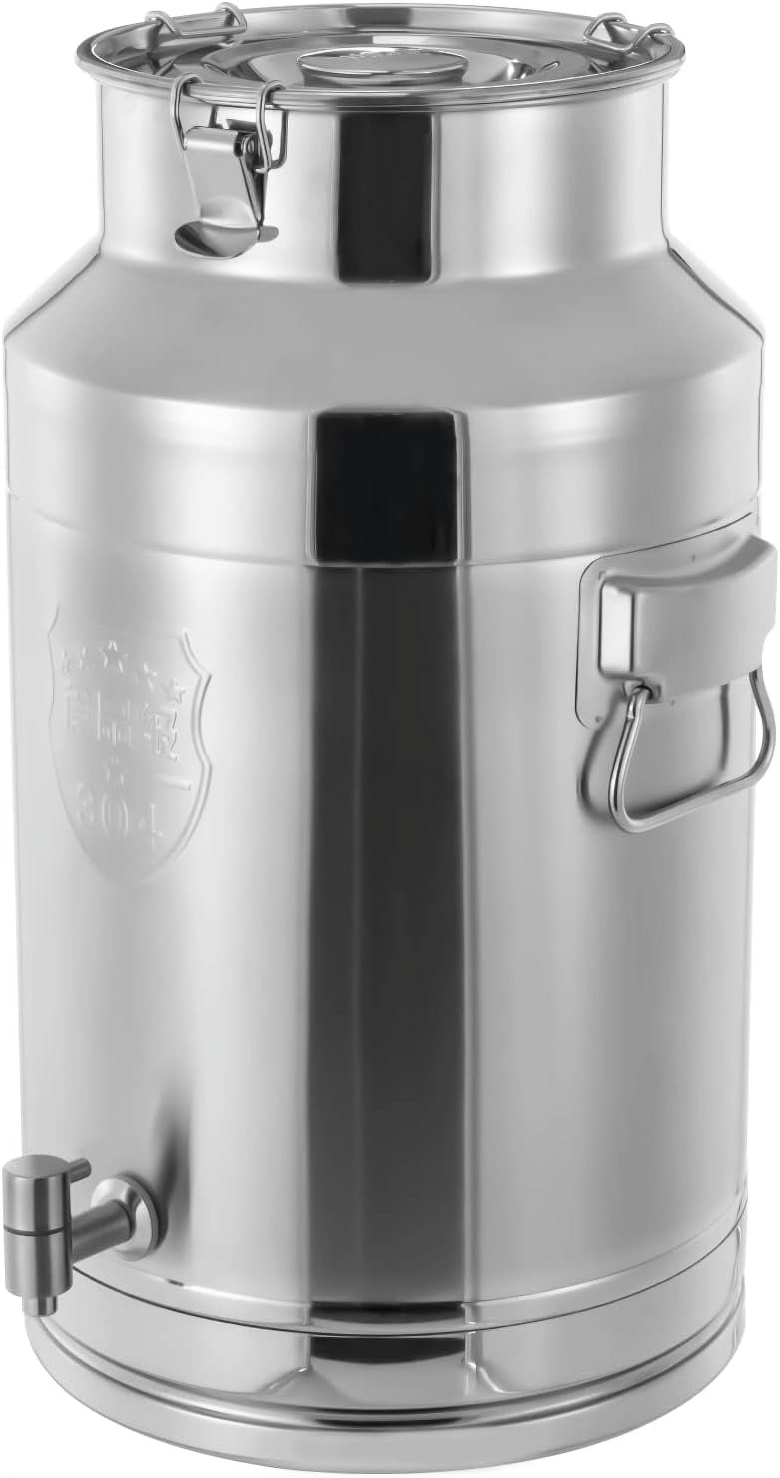 304 Stainless Steel Milk Can With Spigot – 17 Gallon (64L), Hanging Lid, Beverage Dispenser For Oil, Wine, Tea, Water