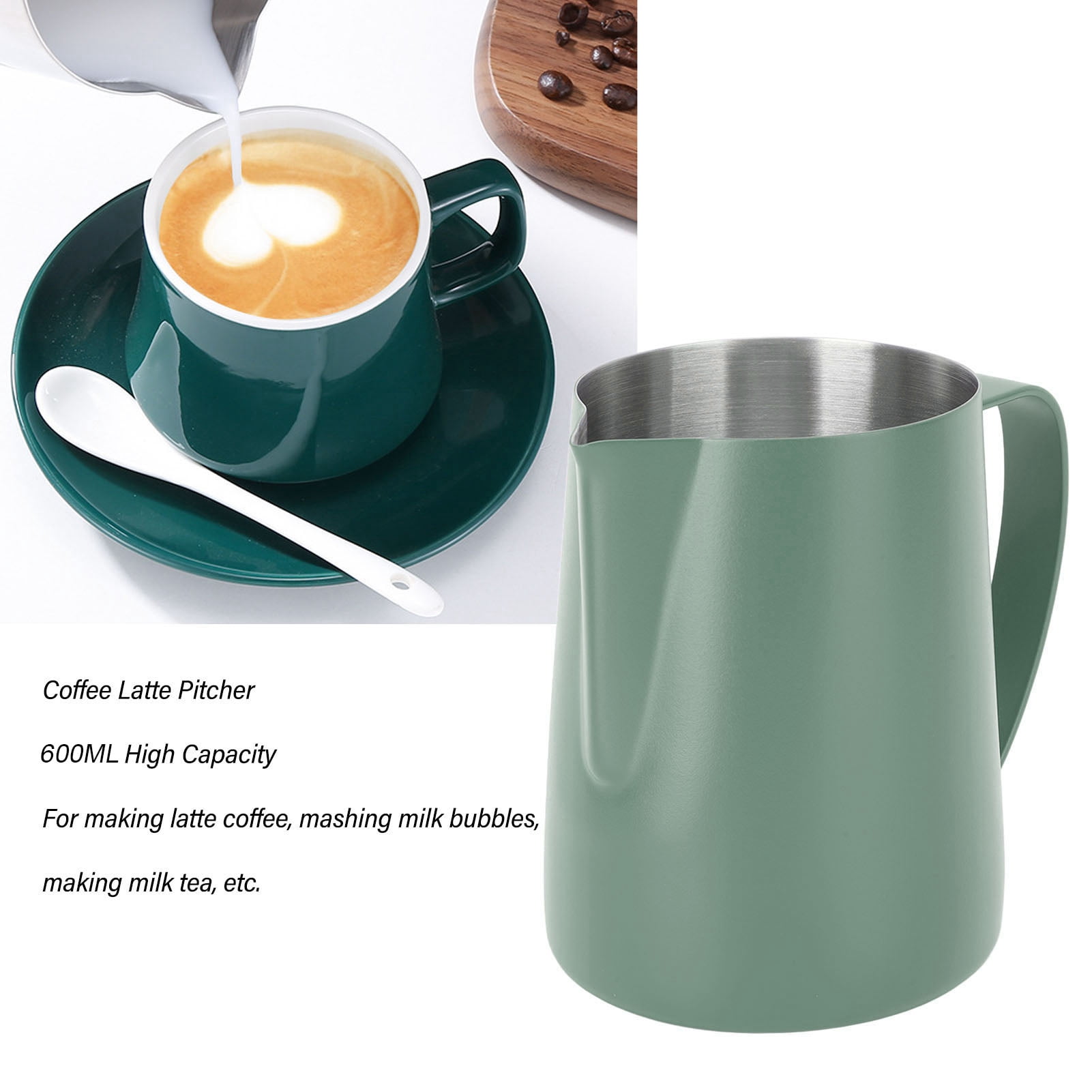Pitcher Scale 304 Stainless Steel Milk Frother, 600ML Pitcher With Scale For Latte ...