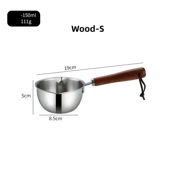 304 Stainless Steel Mini Milk Pot Skillet Wooden Handle Steel Handle Oil Pouring Pan with Scale Butter Melting Pan Kitchen Tool