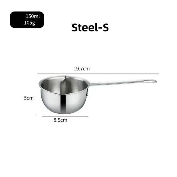 304 Stainless Steel Mini Milk Pot Skillet Wooden Handle Steel Handle Oil Pouring Pan with Scale Butter Melting Pan Kitchen Tool