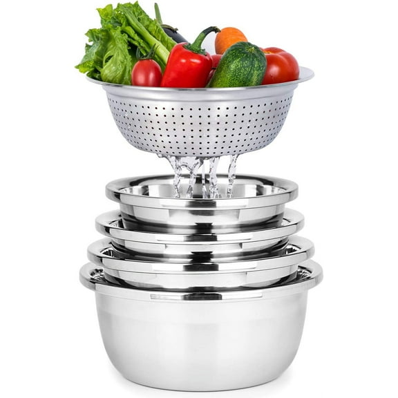 304 Stainless Steel Mixing Bowls without Lids Set of 5 for Kitchen- Easy To Clean, Nesting Bowls for Baking, Stand Mixer