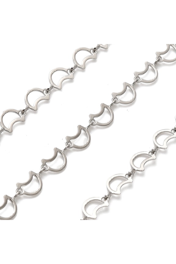 304 Stainless Steel Moon Link Chains Unwelded Stainless Steel Color 10x5x2mm for DIY