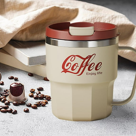 304 Stainless Steel Mug Double Wall Insulated Coffee Cup with Lid Large Capacity Leakproof Heat Retention for Students Office Soup Water Portable with Spoon Home Silver