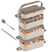 304 Stainless Steel 3-Layer Bento Box, 5.4 L Large Capacity Leak-Proof Lunch Container with Utensils & Portable Handle, Stackable Design, Microwave-Safe for Meal Prep