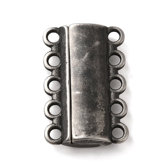 304 Stainless Steel Multi-Strand Magnetic Slide Clasps 5-Strand 10-Hole Rectangle Gunmetal 28x18.5x6mm Hole: 2.5mm