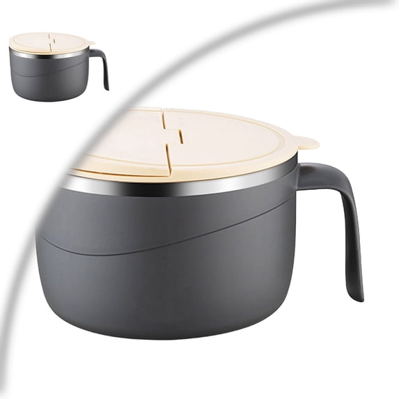 304 Stainless Steel Multi-purpose Anti-Scald Large-Capacity Instant Noodle Bowl, Stainless Steel Double-Layer Insulated Ramen Bowl with Lid and Handle, for Office Dorm