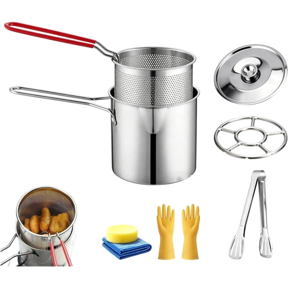 304 Stainless Steel Multifunctional Fryer, Stove Top Deep Fryer with Basket Filter Screen, Heat Resistant Handle, Oil Strainer Pot for Fries Chicken Fish Shrimp Kitchen Camping (1pc)