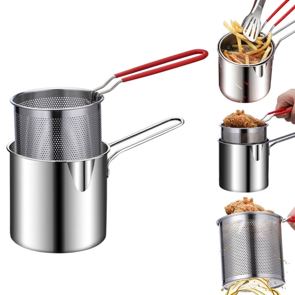 304 Stainless Steel Multifuntional Fryer, 2026 New Mini Stainless Steel Fryer Deep Fryer Basket with Easy Grip Handle, Deep Fryer Pot for French Fries Fried Chicken Wings Fried Fish