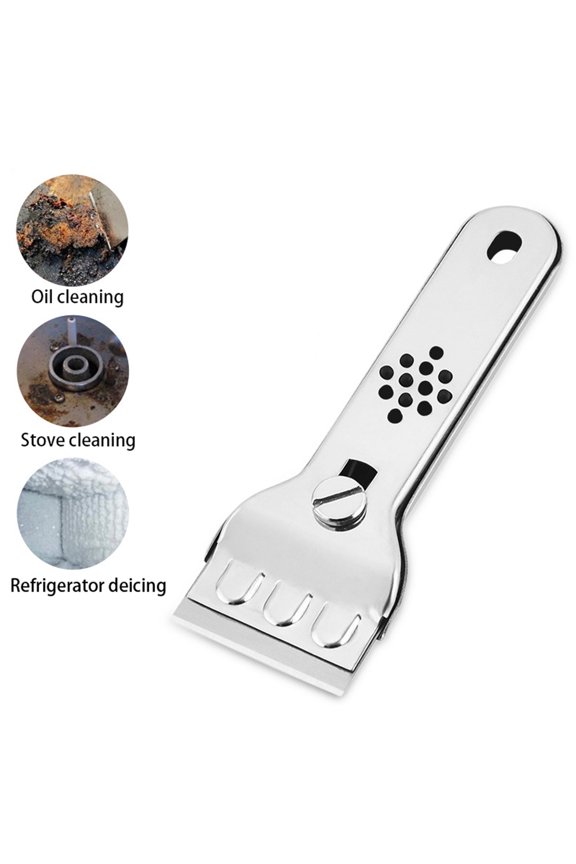 304 Stainless Steel Multipurpose Cleaning Scraper, Heavy-Duty Defrosting Shovel with Ergonomic Non-Slip Handle for Kitchen, Glass, Mirror, Car, 1 Pack