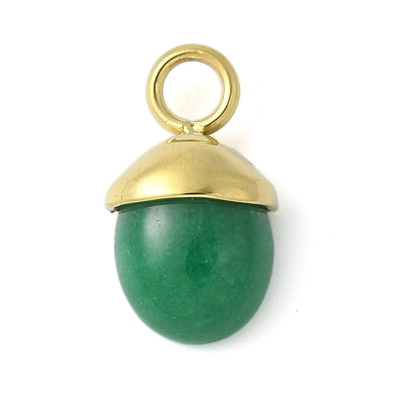304 Stainless Steel Natural Green Onyx Agate(Dyed Heated) Pendants Acorn Charms Real 18K Gold Plated 15.5~16x9~9.5x5~6mm Hole: 3mm