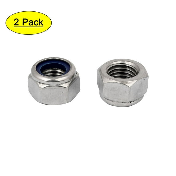 304 Stainless Steel Nylock Nylon Insert Hex Lock Nuts Silver Tone M14 2pcs