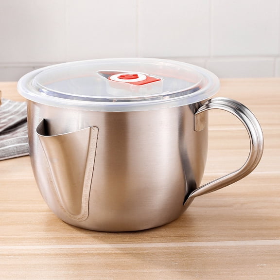 304 Stainless Steel Oil Filter Pot with Precision Spout and Ergonomic Handle, Efficient Soup Oil Separation for Healthy Cooking, Easy-Clean Kitchen Tank, 1-Pack