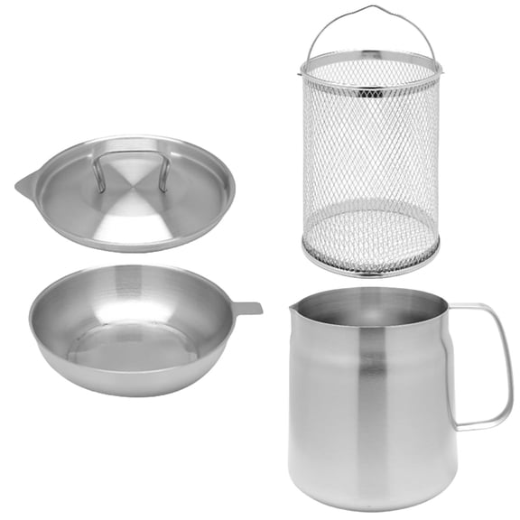 304 Stainless Steel Oil Filter Pot, Stainless Steel Silver 1.5L, Large Capacity, with Strainer, Kitchen