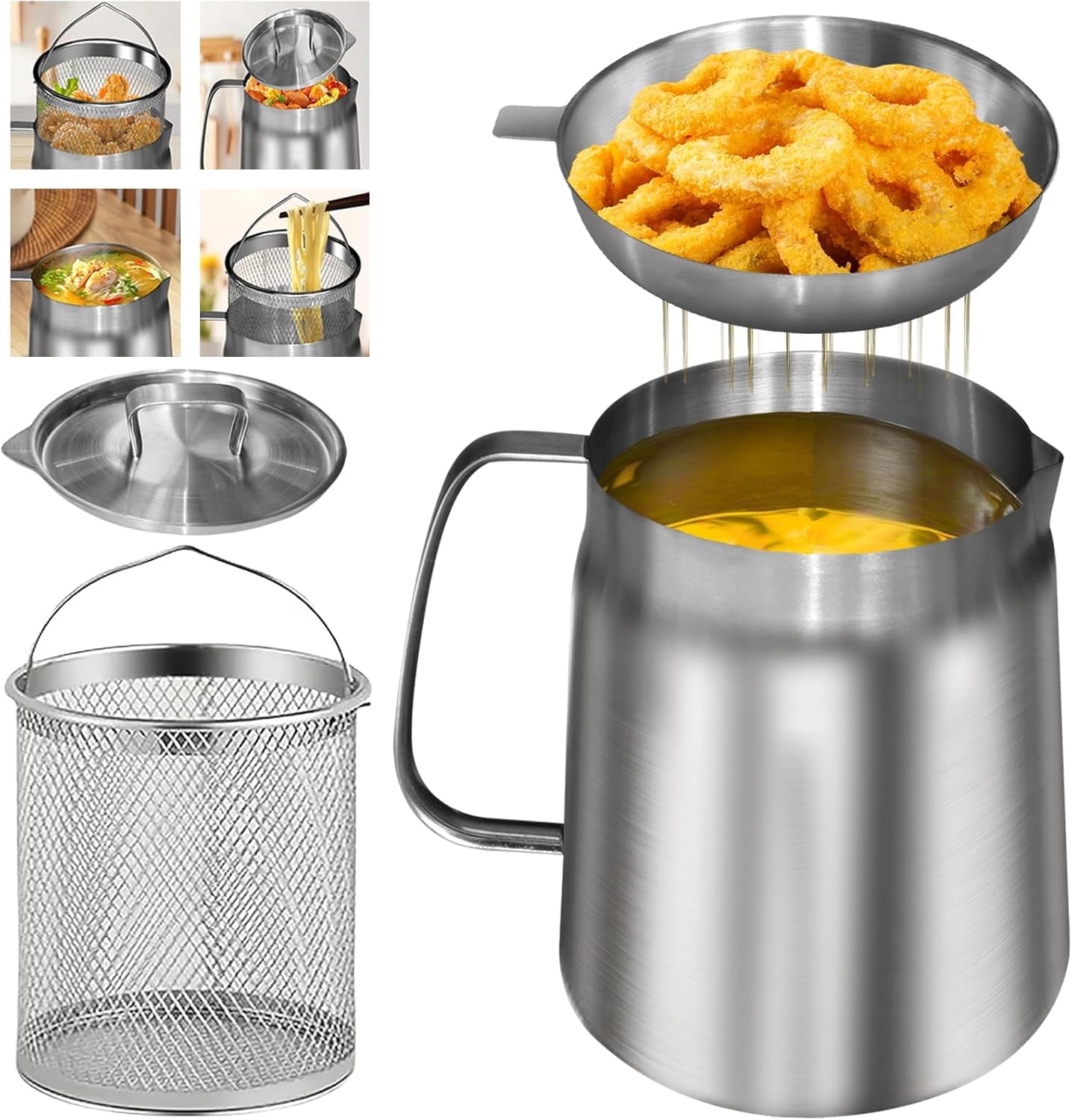 304 Stainless Steel Oil Strainer Pot and Grease Container with Fine ...