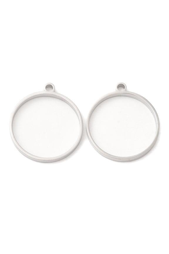 304 Stainless Steel Open Back Bezel Flat Round Pendants For DIY UV Resin Epoxy Resin Pressed Flower Jewelry Stainless Steel Color 28x25x3mm DIY