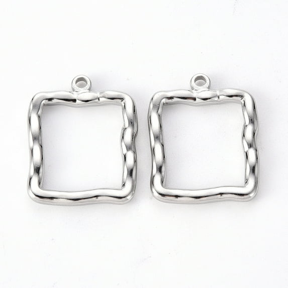 304 Stainless Steel Open Back Bezel Pendants For DIY UV Resin Epoxy Resin Pressed Flower Jewelry Square Stainless Steel color 25.5x20.5x3mm Hole: 1.8mm