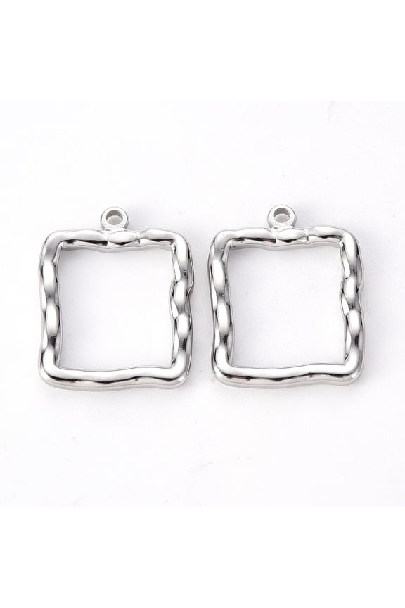 304 Stainless Steel Open Back Bezel Pendants For DIY UV Resin Epoxy Resin Pressed Flower Jewelry Square Stainless Steel color 25.5x20.5x3mm Hole: 1.8mm