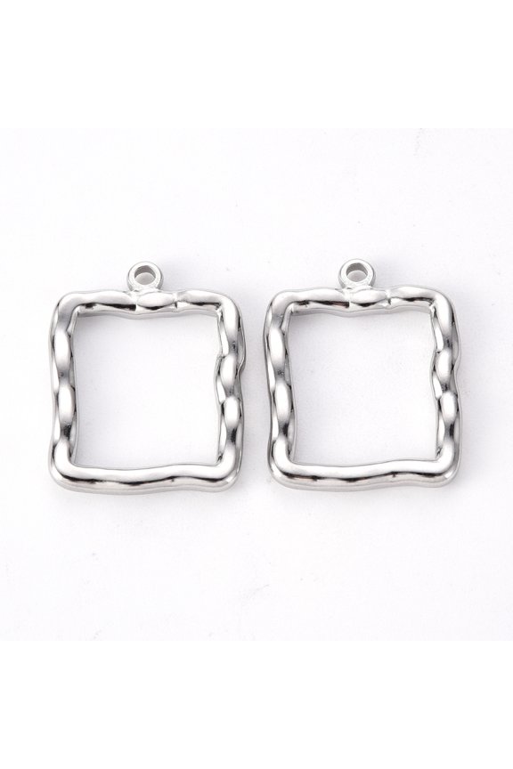 304 Stainless Steel Open Back Bezel Pendants For DIY UV Resin Epoxy Resin Pressed Flower Jewelry Square Stainless Steel color 25.5x20.5x3mm