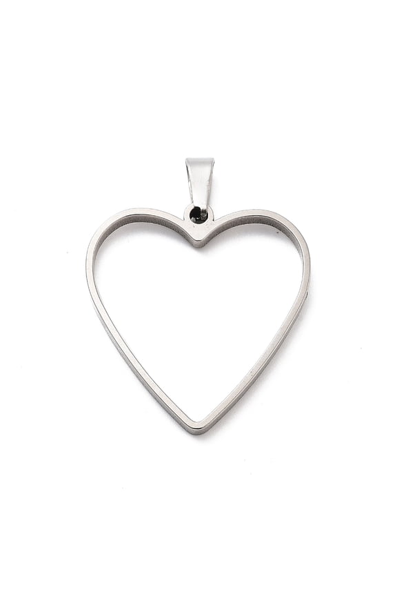 304 Stainless Steel Open Back Bezel Pendants For DIY UV Resin Epoxy Resin Stainless Steel Color Heart 33x31x3mm Hole: 8x4mm