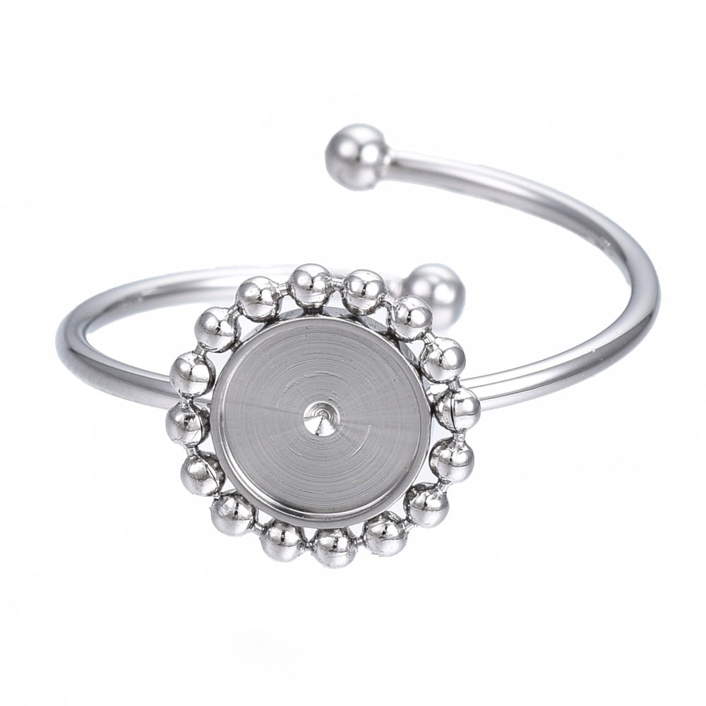 304 Stainless Steel Open Cuff Finger Ring Cabochon Settings Flat Round ...
