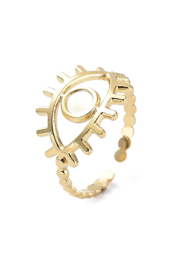 304 Stainless Steel Open Cuff Ring Components Bezel Cup Ring Settings Eye Real 14K Gold Plated US Size 7(17.3mm) Tray: 4mm