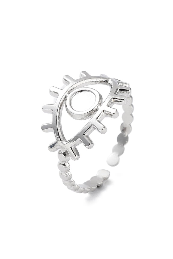 304 Stainless Steel Open Cuff Ring Components Bezel Cup Ring Settings Eye Stainless Steel color Size 7(17.3mm) Tray: 4mm