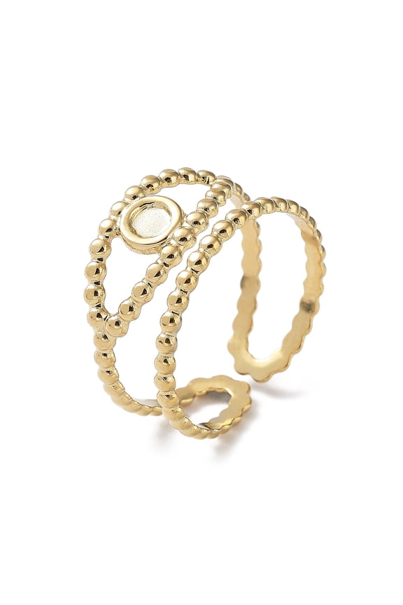 304 Stainless Steel Open Cuff Ring Components Bezel Cup Ring Settings Eye with Round Tray Real 14K golden Plated Inner Diameter: 17.8mm Tray: 3mm