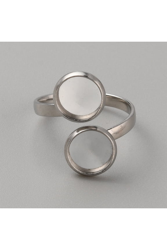 304 Stainless Steel Open Cuff Ring Components Bezel Cup Ring Settings Flat Round Stainless Steel Color Tray: 8mm US Size 7 1/4(17.5mm)