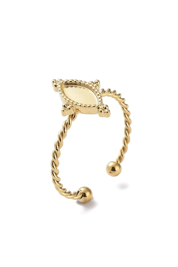 304 Stainless Steel Open Cuff Ring Components Bezel Cup Ring Settings Leaf Real 14K Gold Plated Inner Diameter: 18mm Tray: 7.5x4mm