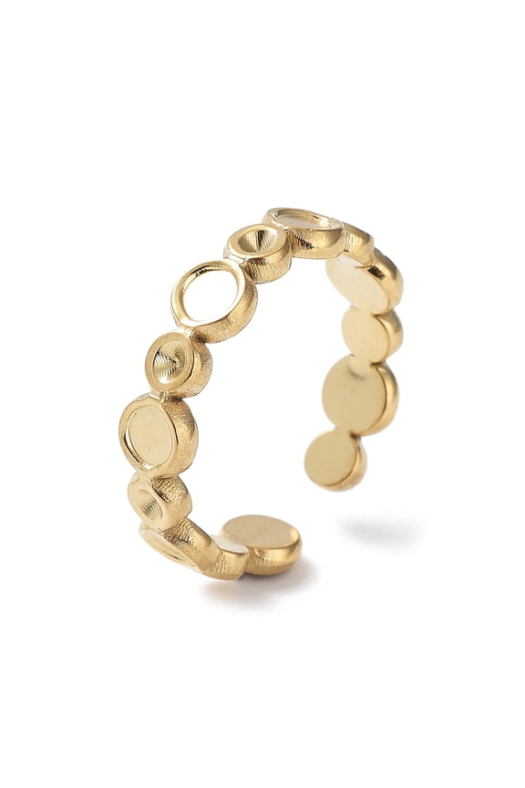 304 Stainless Steel Open Cuff Ring Components Bezel Cup Ring Settings Real 14K Gold Plated Inner Diameter: 17mm Tray: 3mm Fit For 1.6mm Rhinestone