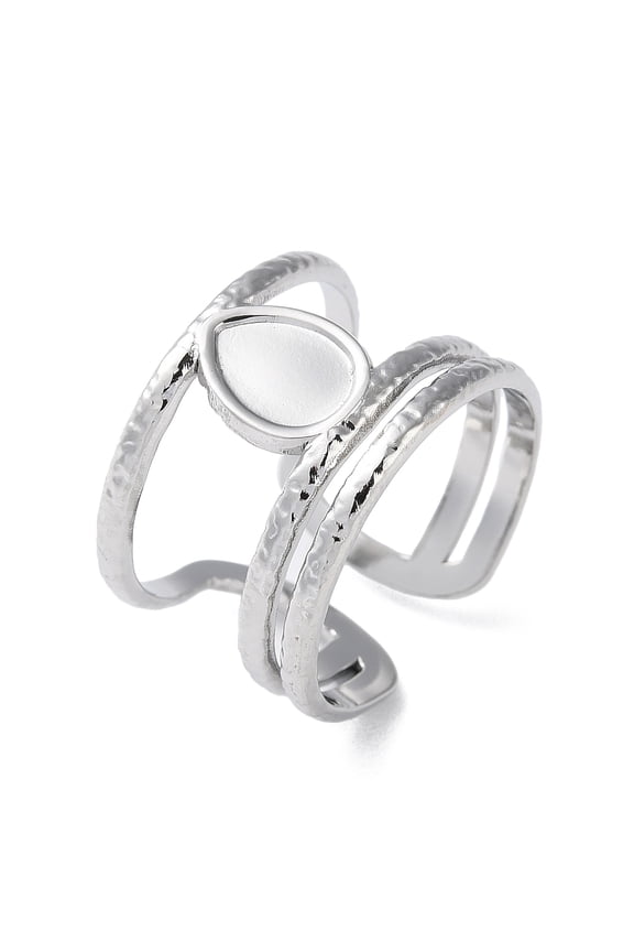 304 Stainless Steel Open Cuff Ring Components Bezel Cup Ring Settings Teardrop Stainless Steel color Size 7(17.3mm) Tray: 7x5mm