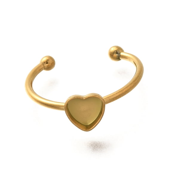 304 Stainless Steel Open Cuff Ring Components Pad Ring Setting Heart Golden Heart: 7.5x7mm Adjustable Tray: 6x6.5mm