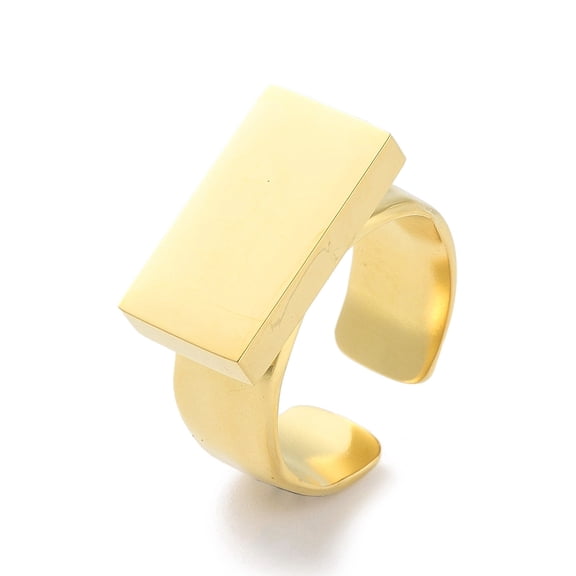 304 Stainless Steel Open Cuff Rings Rectangle Signet Rings Golden US Size 7 1/4(17.5mm)