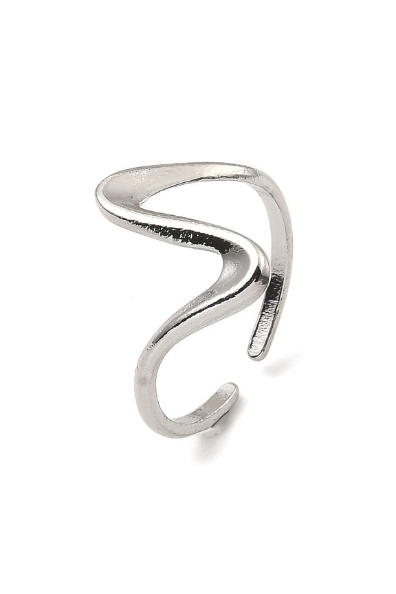 304 Stainless Steel Open Cuff Rings Twist Wave Stainless Steel Color US Size 6 3/4(17.1mm)