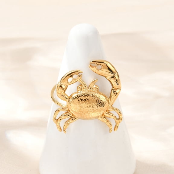 304 Stainless Steel Open Cuff Rings for Women Crab Real 18K golden Plated 21x20mm Inner Diameter: 18mm