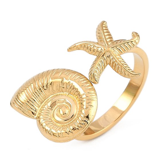 304 Stainless Steel Open Cuff Rings for Women Real 18K golden Plated Inner Diameter: 19mm