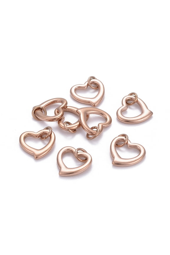 304 Stainless Steel Open Heart Charms with Jump Ring Rose golden 14x14x2mm Hole: 4mm
