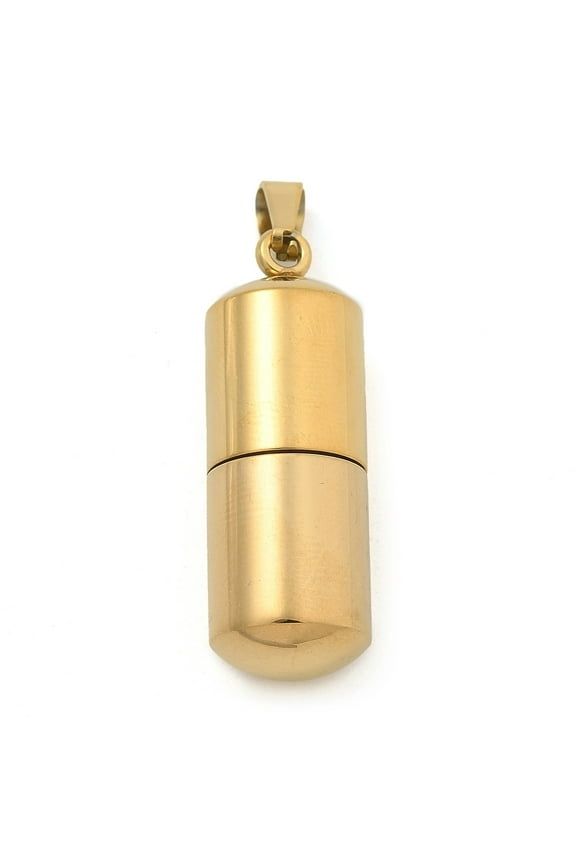 304 Stainless Steel Openable Urn Ashes Pendants Column Charm Real 18K golden Plated 27x9.5mm Hole: 5.5x3mm inner diameter: 6mm