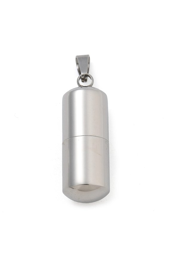 304 Stainless Steel Openable Urn Ashes Pendants Column Charm Stainless Steel Color 27x9.5mm Hole: 5.5x3mm inner diameter: 6mm
