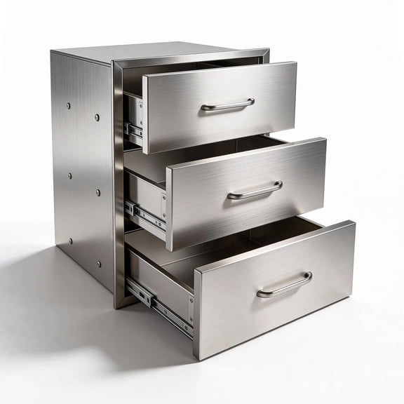 304 Stainless Steel Outdoor Kitchen Cabinet, 3-Drawer Kitchen Drawer Outdoor Storage Cabinet 18x23x23in Soundless Glide Rustproof Heat Resistant for BBQ Patio Backyard