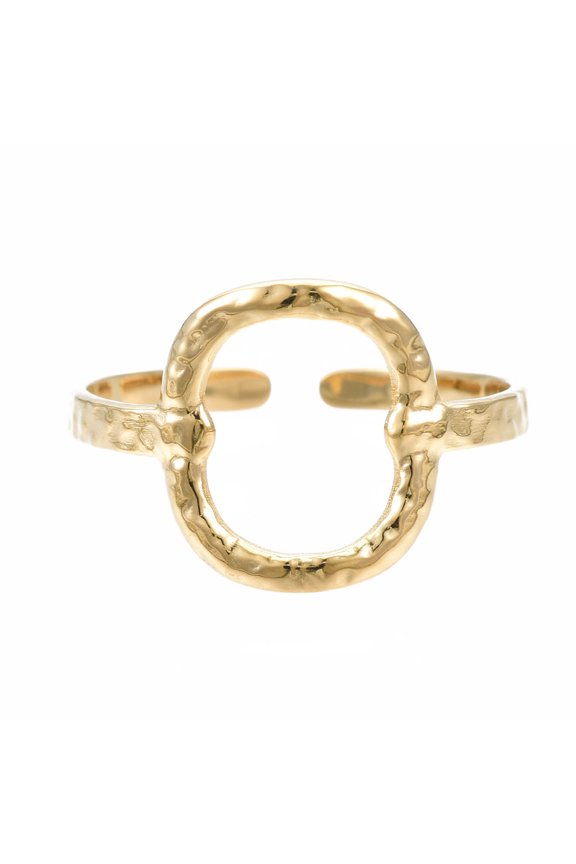 304 Stainless Steel Oval Open Cuff Ring Hollow Chunky Ring for Women Golden Size 6 3/4(17.1mm)