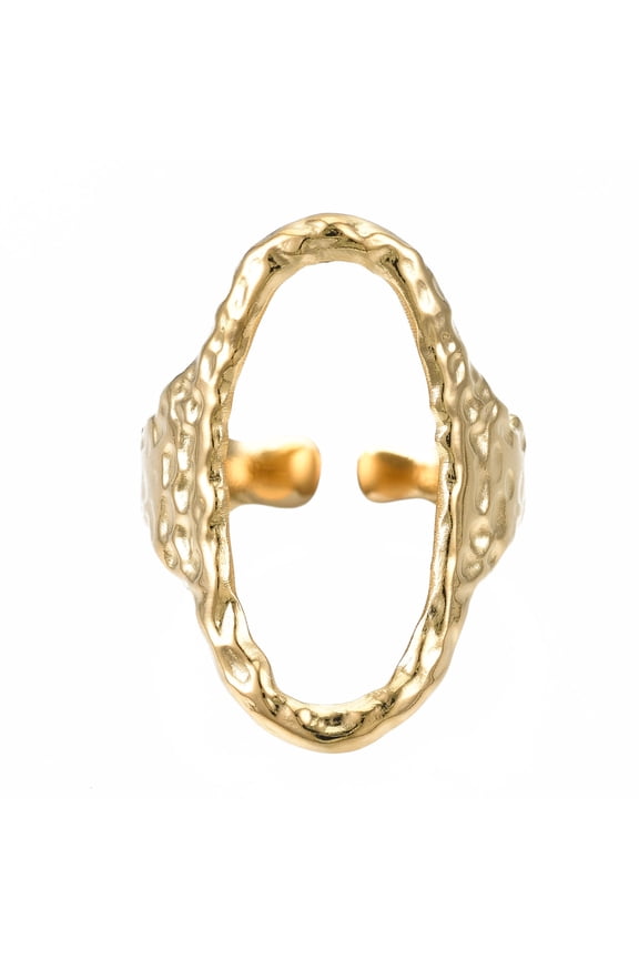 304 Stainless Steel Oval Open Cuff Ring Hollow Chunky Ring for Women Golden US Size 6 3/4(17.1mm)