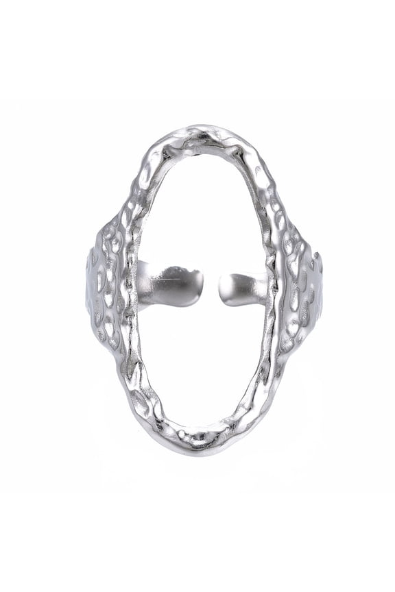 304 Stainless Steel Oval Open Cuff Ring Hollow Chunky Ring for Women Stainless Steel Color Size 6 3/4(17.1mm) for DIY