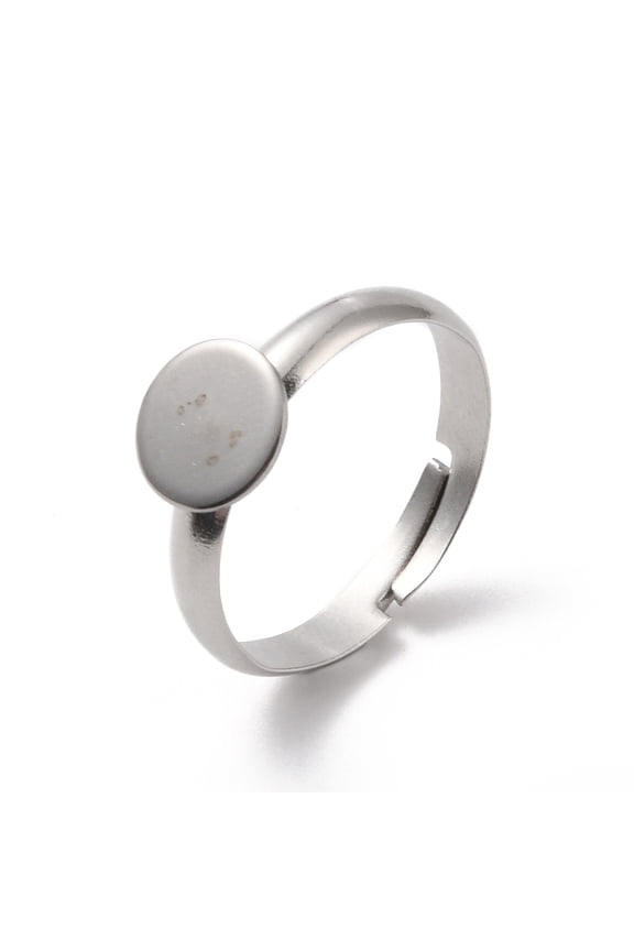 304 Stainless Steel Pad Ring Settings Flat Round Stainless Steel color US Size 7 1/4(17.5mm) Tray: 8mm