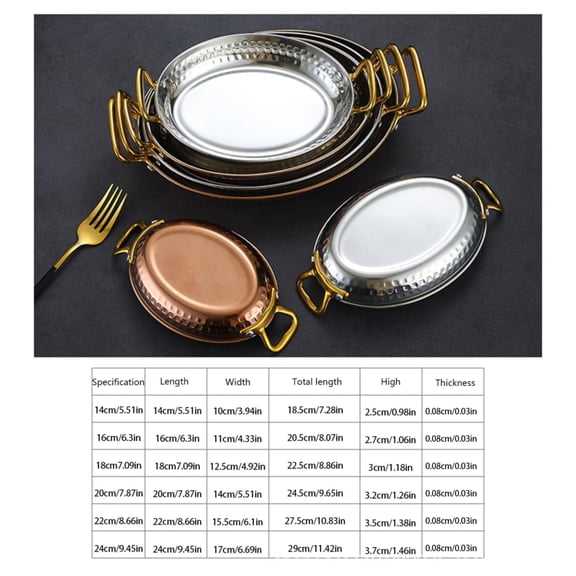304 Stainless Steel Pan with Double Handles, Non-Stick Uncoated Oval Skillet for Spanish Seafood Rice, Home Kitchen Restaurant Cookware, 14cm Pink