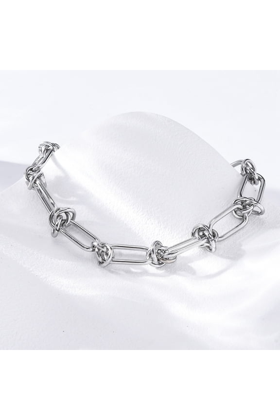 304 Stainless Steel Paperclip Chain Bracelets for Women with Ring Knot Platinum 6-7/8 inch(17.5cm)
