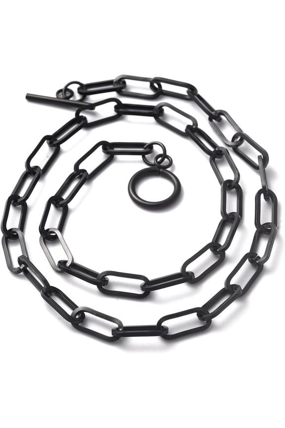 304 Stainless Steel Paperclip Chain Necklaces with Toggle Clasps Electrophoresis Black 17.99 inch(45.7cm)