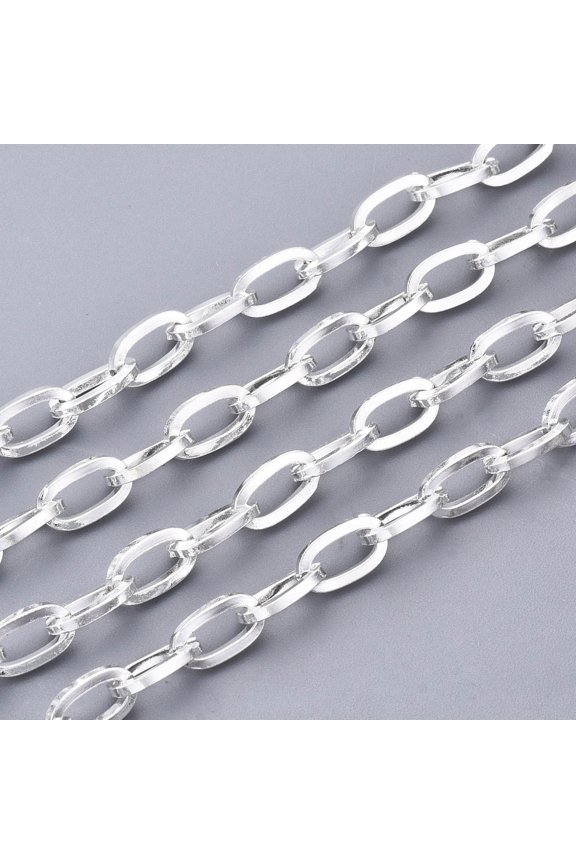 304 Stainless Steel Paperclip Chains Drawn Elongated Cable Chains with Spool Unwelded Flat Oval Silver 7x4x1mm about 65.61 Feet(20m)/roll