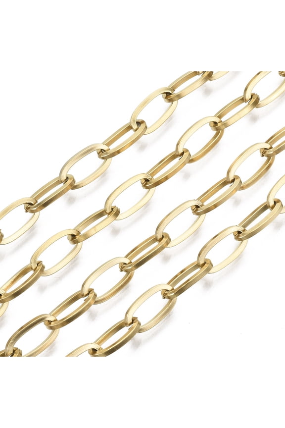 304 Stainless Steel Paperclip Chains Drawn Elongated Cable Chains with Spool Unwelded Oval Real 18K Gold Plated Link: 10x5x1mm